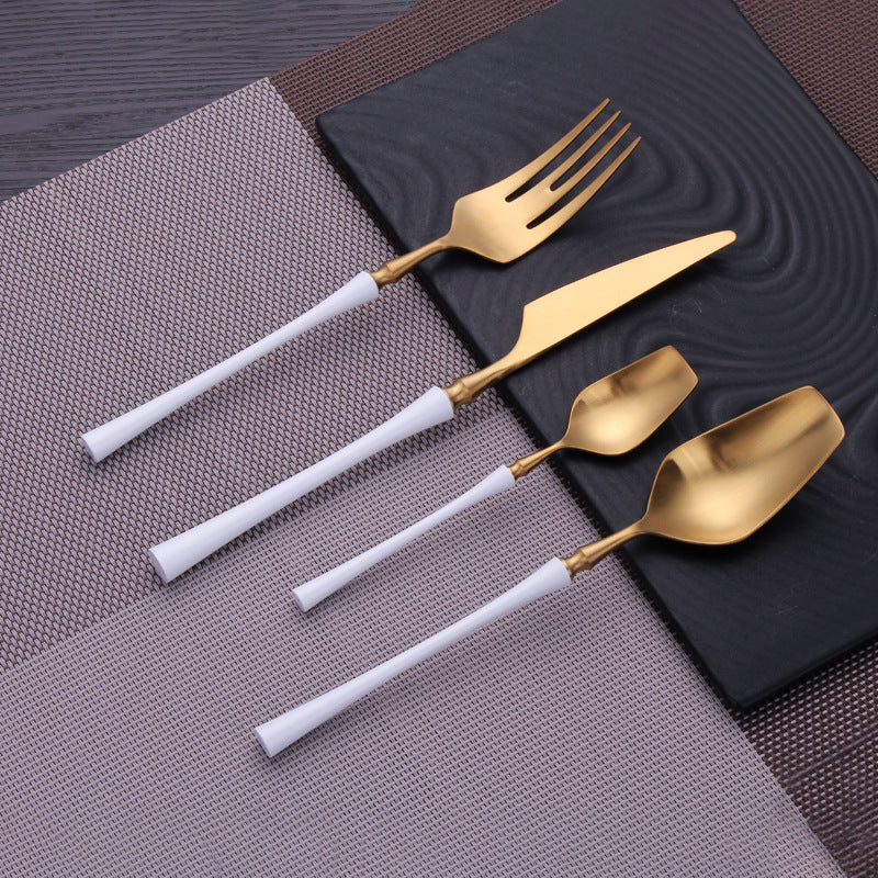 Matt Modern Gold & White Cutlery Set