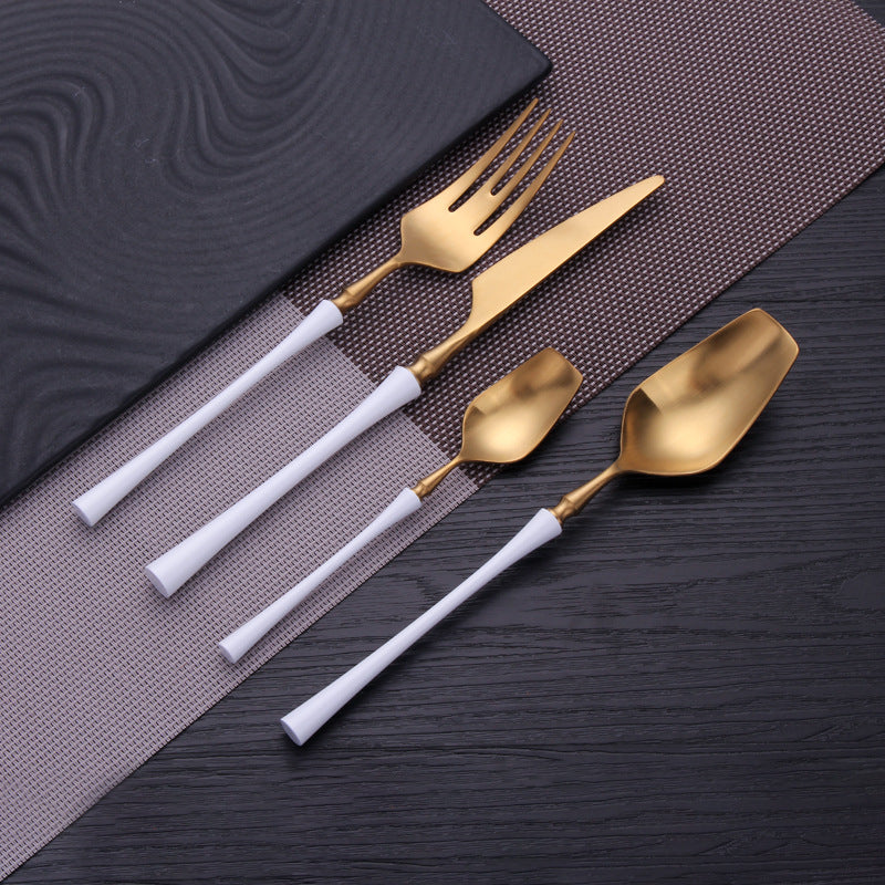 Matt Modern Gold & White Cutlery Set