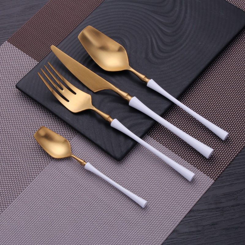 Matt Modern Gold & White Cutlery Set