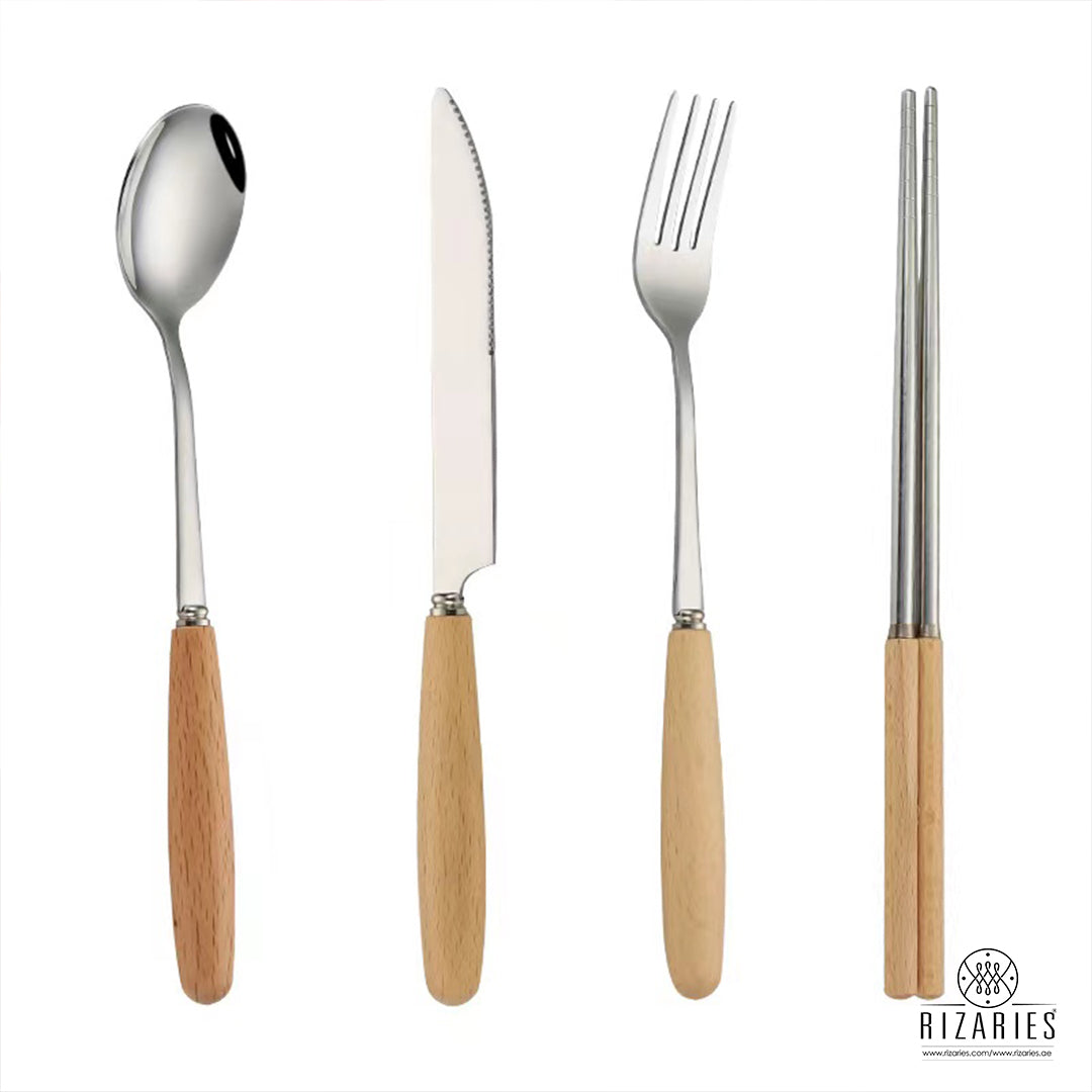Wood pattern with Silver Cutlery Set