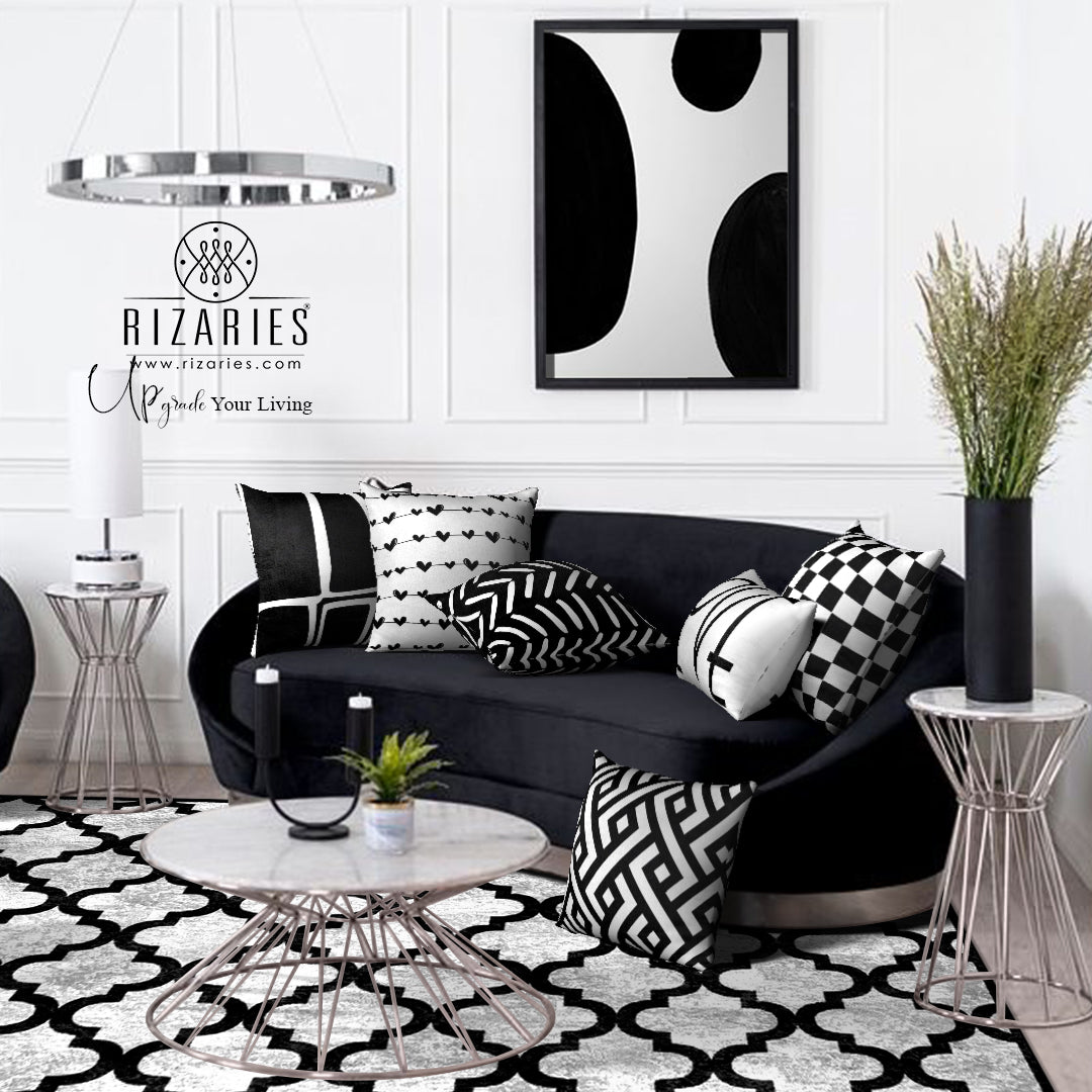 SuperSoft White & Black Uneven Throw Cushion