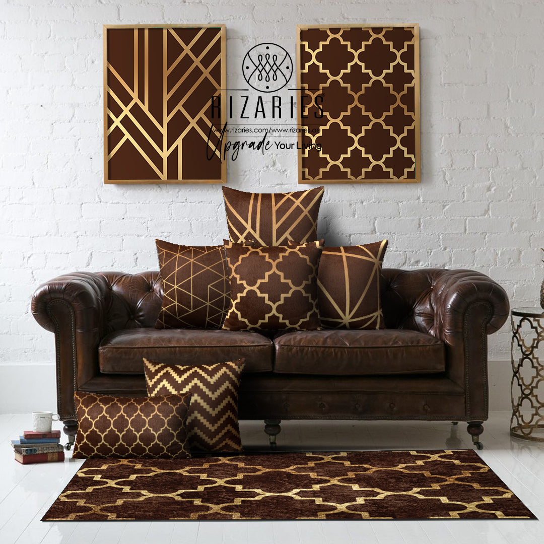 Brown Gold Throw Cushions Set of 6