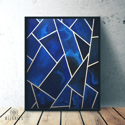 Navy & Silver Geo Canvas Painting