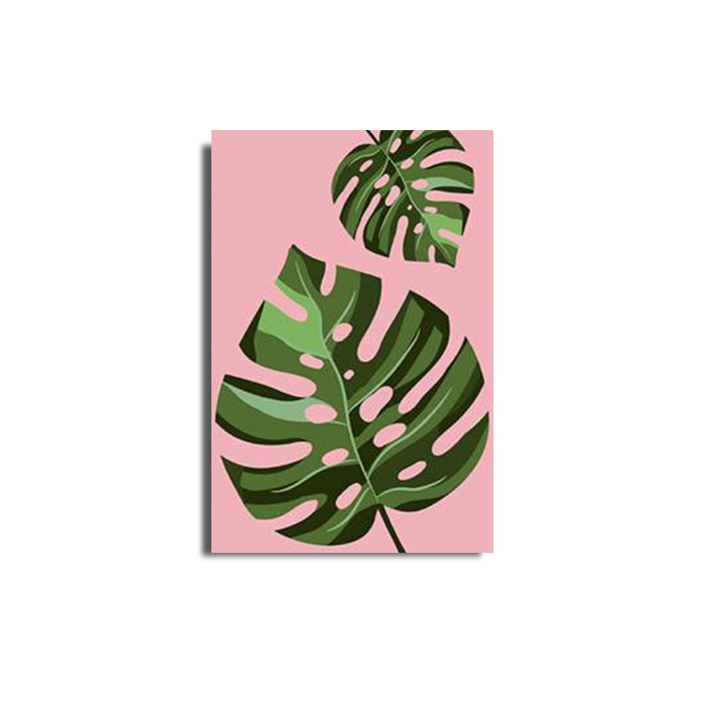 Three Pieces Tropical Leaves Pink Handmade Canvas Painting