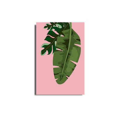 Three Pieces Tropical Leaves Pink Handmade Canvas Painting