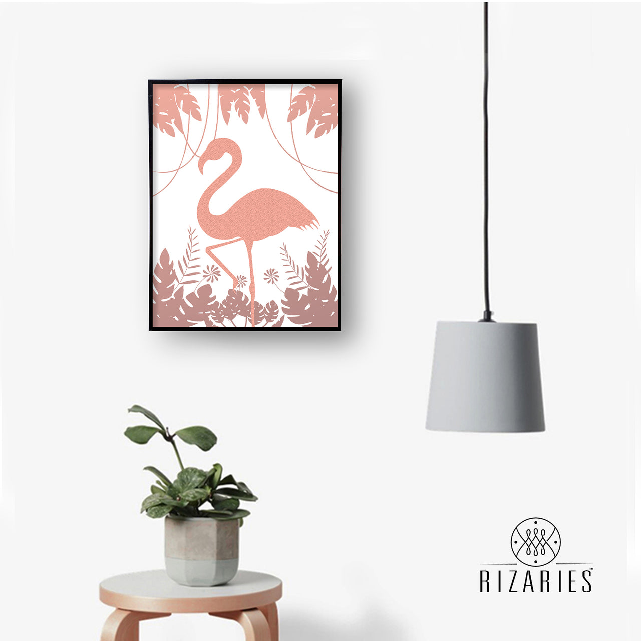 Flamingo & Leaves Handmade Canvas Painting