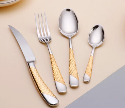 Silver Gold Dotted Cutlery Set