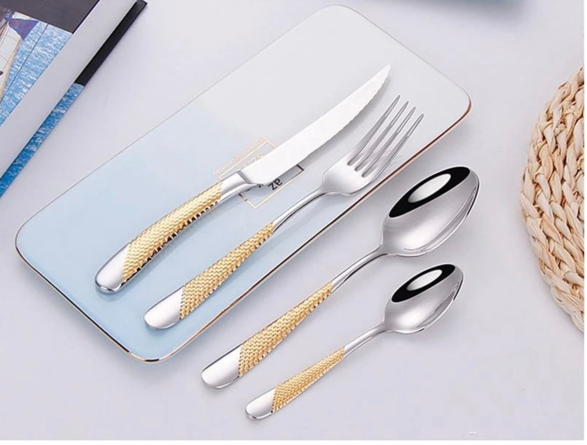 Silver Gold Dotted Cutlery Set