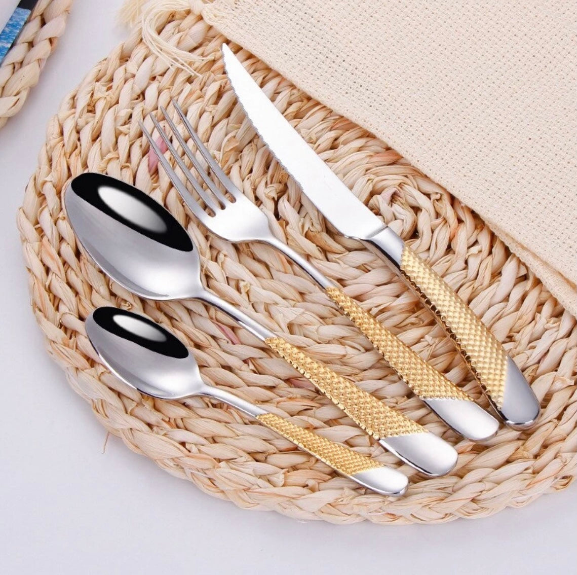 Silver Gold Dotted Cutlery Set
