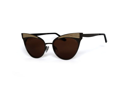 Cat Eye Metal Wood Sunglasses