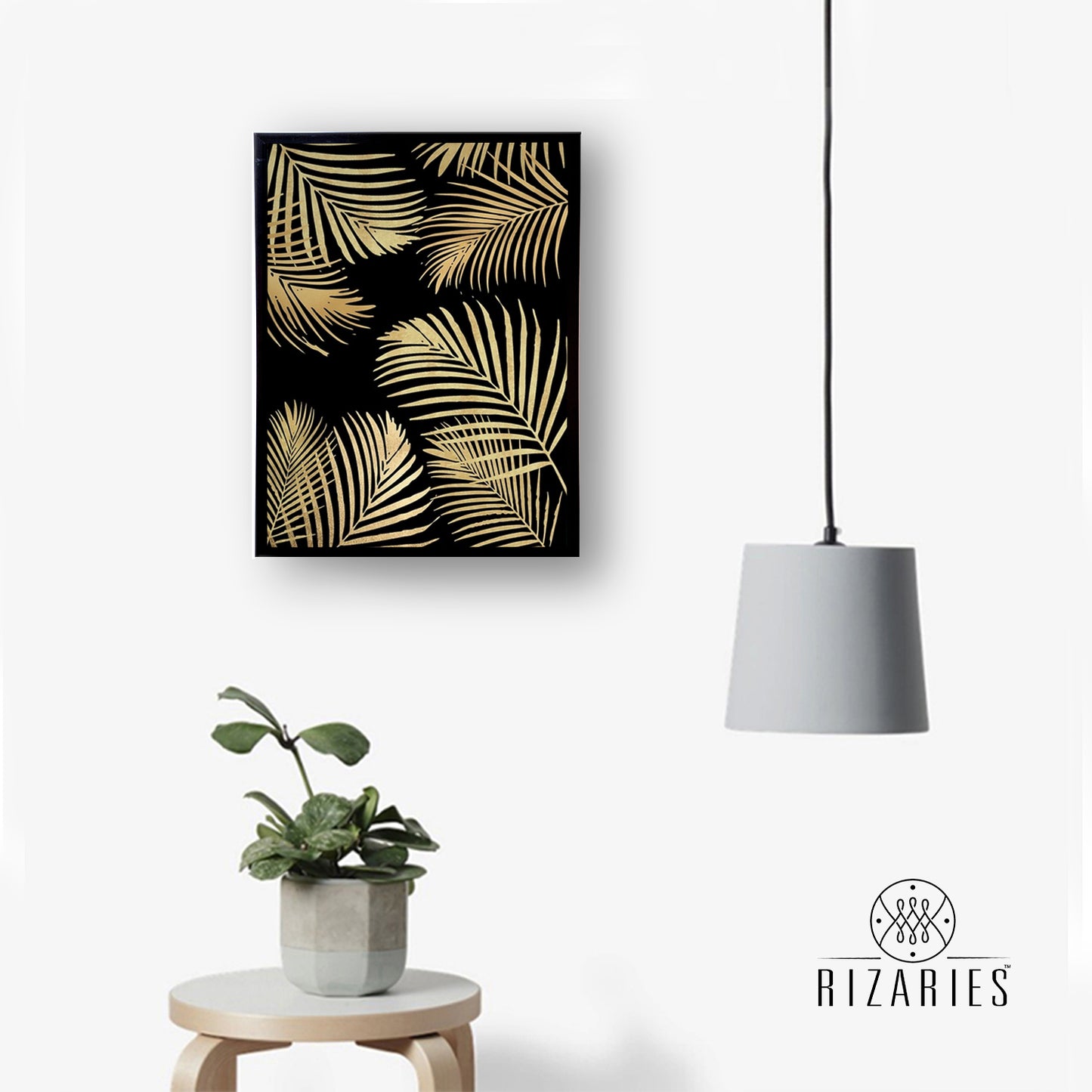 Gold Leaves on Black Canvas Painting