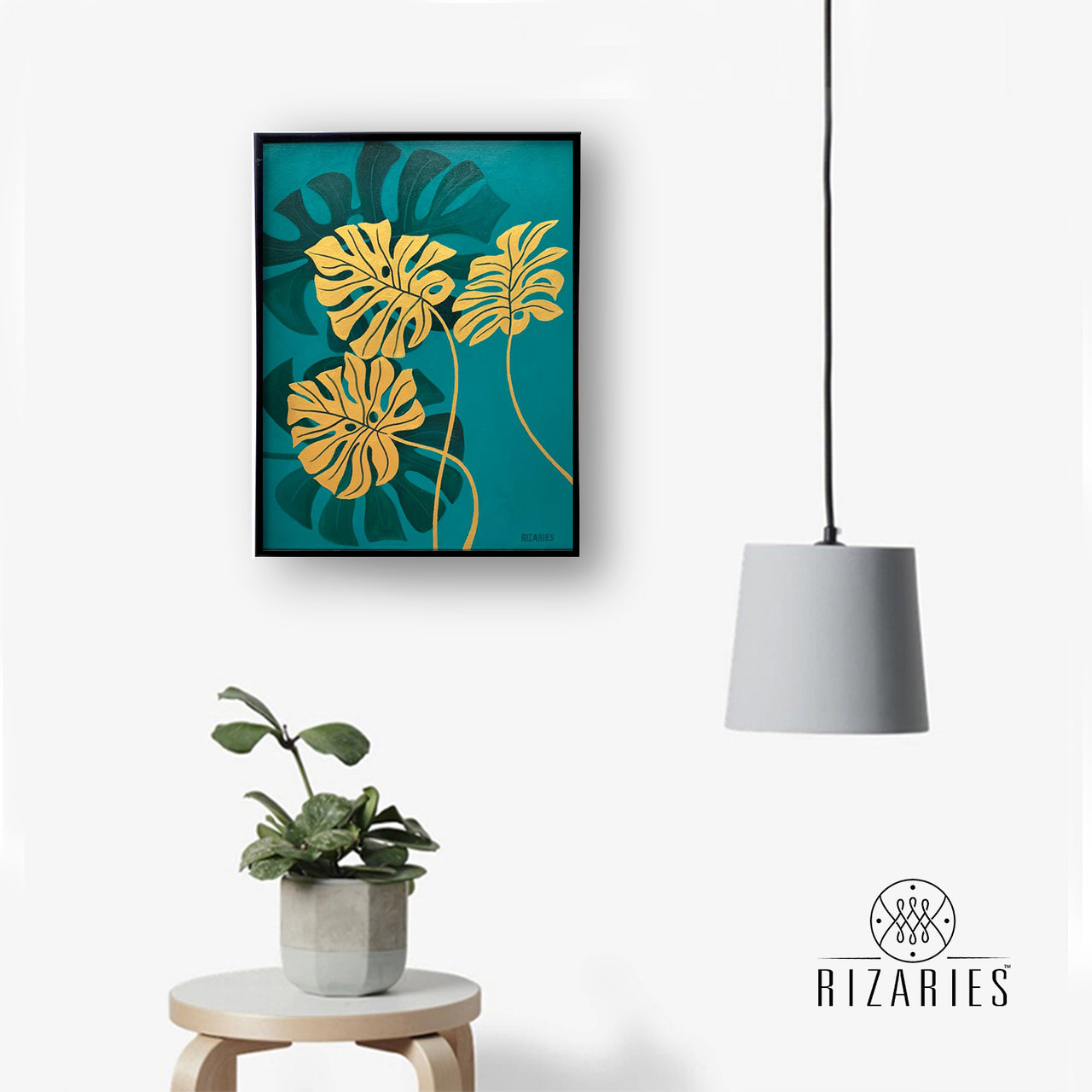 Tropical Leaves Green Handmade Canvas Painting