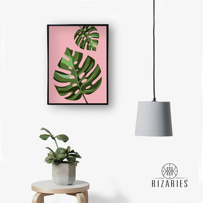 Tropical Leaves Pink Handmade Canvas Painting