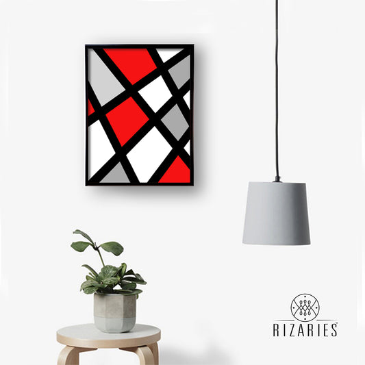 Red & Grey Geo Canvas Painting