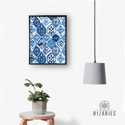 Navy Arabesque Tiles Canvas Painting