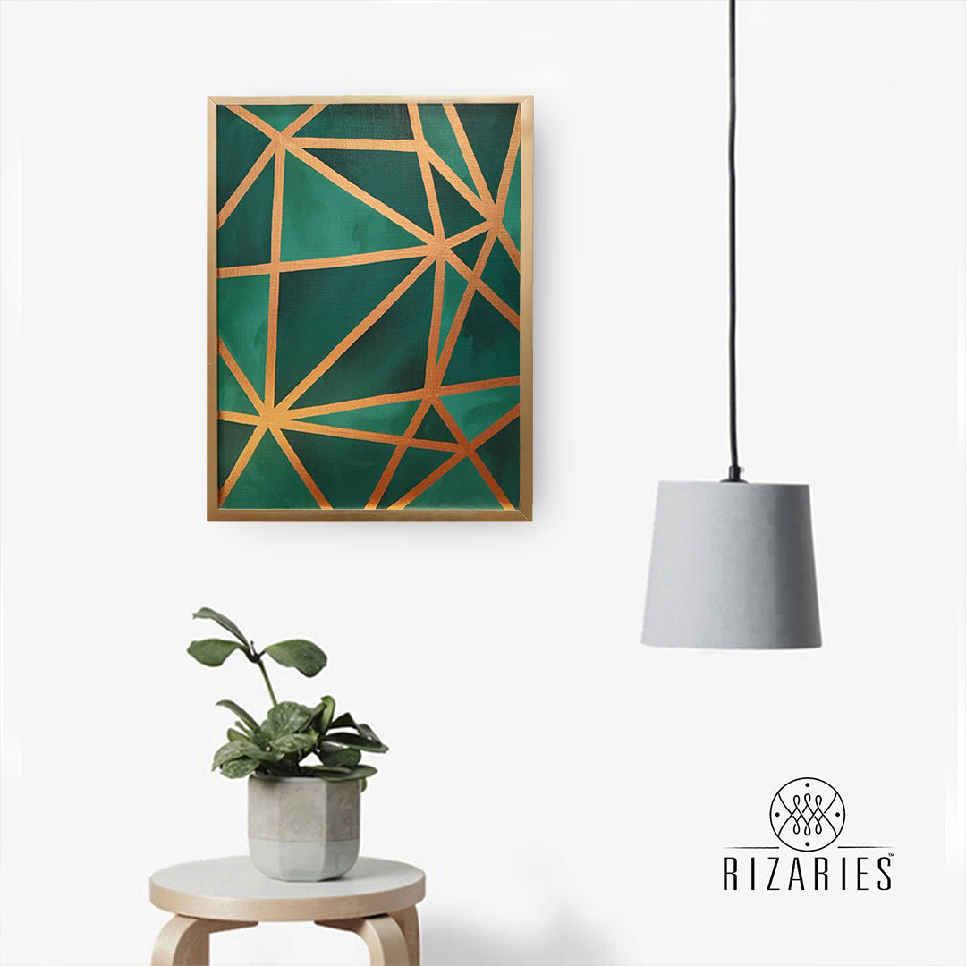 Copper & Emerald Geo Canvas Painting
