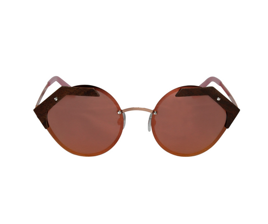 Round Rose Gold Metal Wood Sunglasses