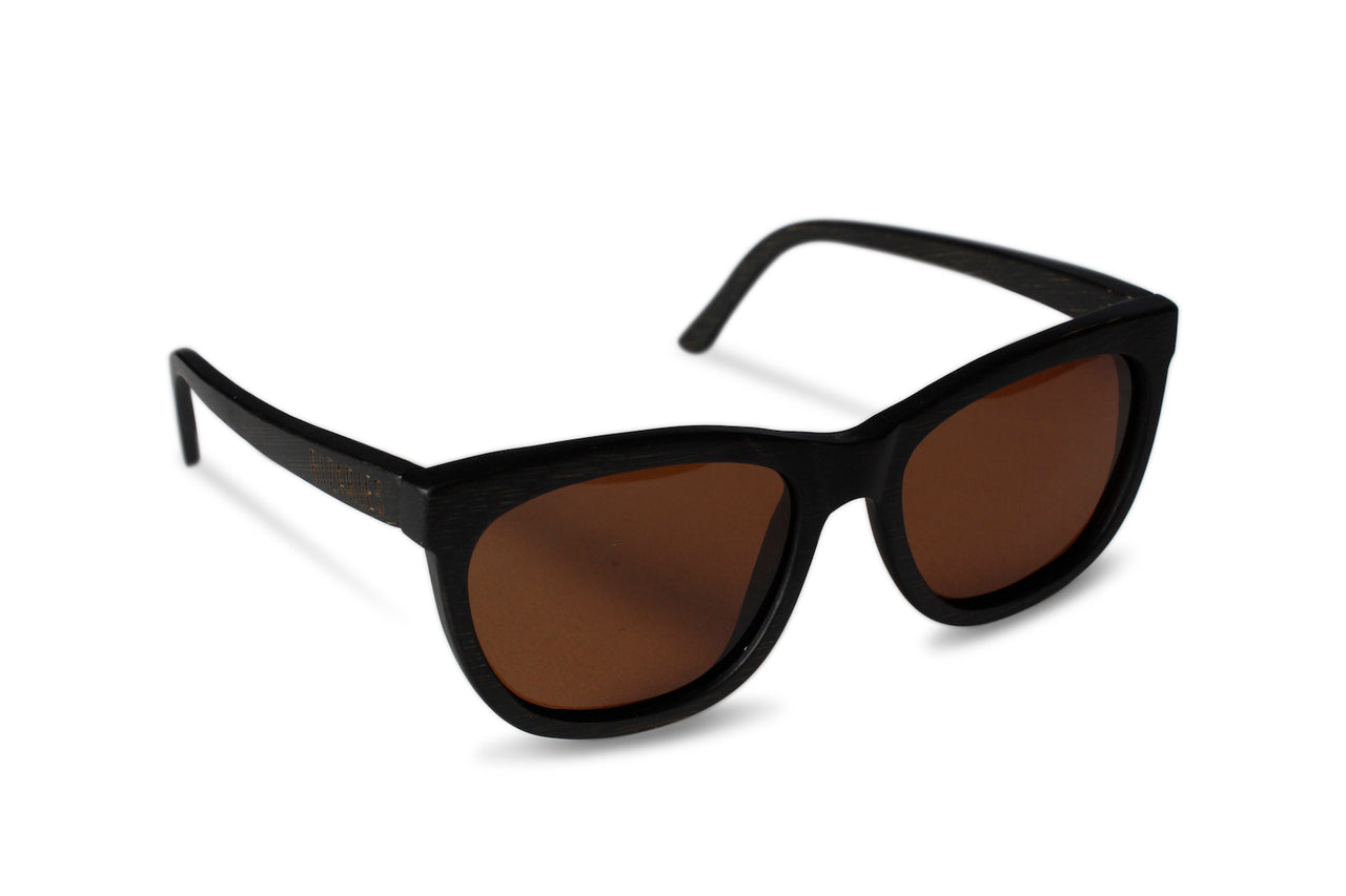 Round Black Bamboo Wood Sunglasses