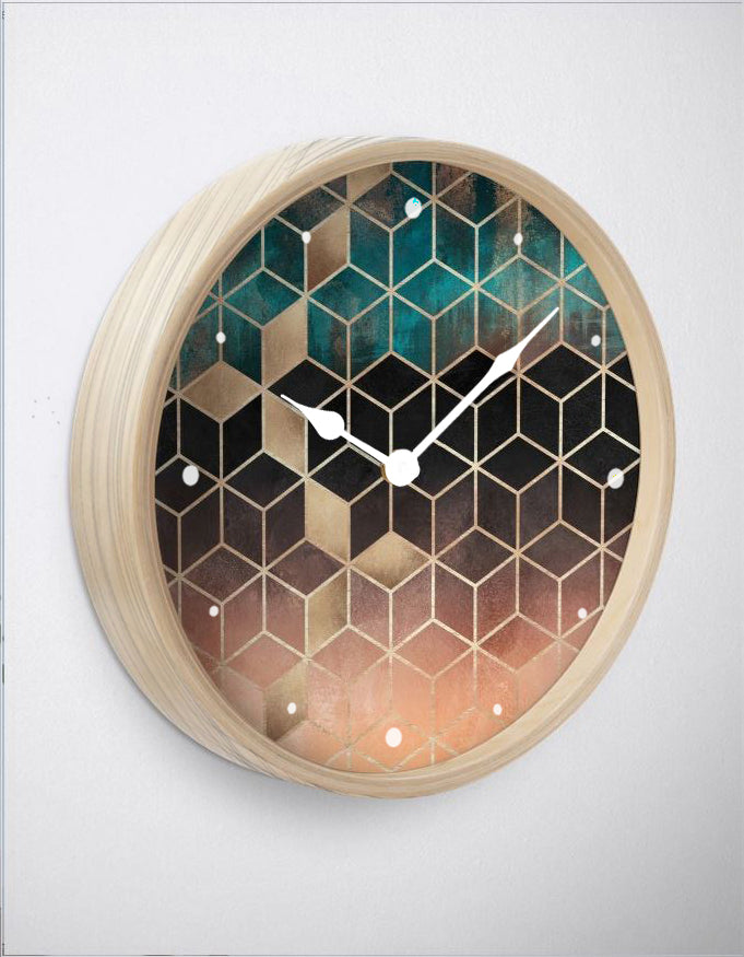 Emerald & Copper Cubes Wall Clock