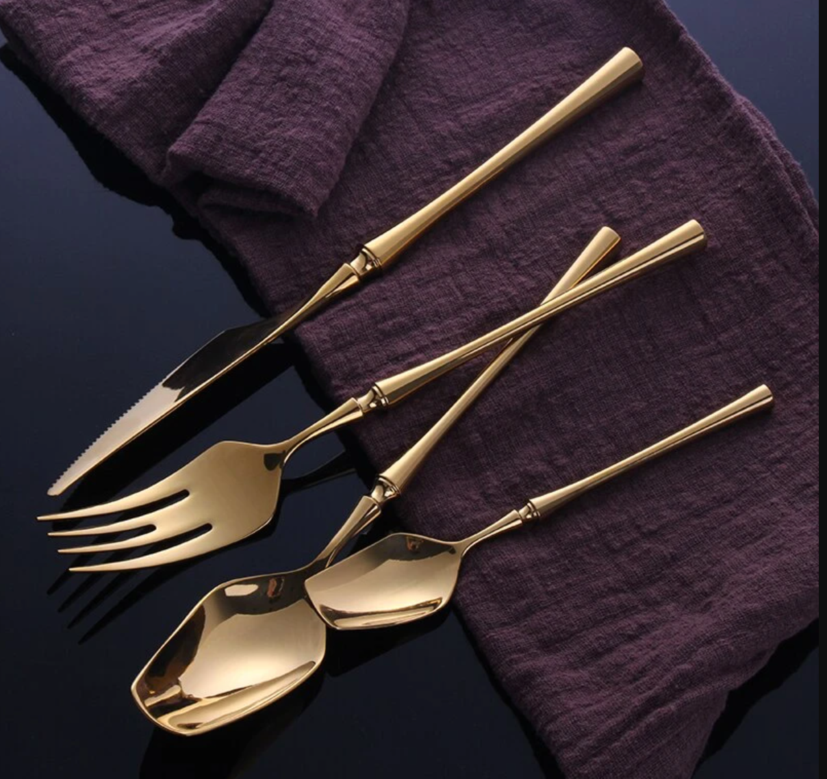 Shiny Modern Full Gold Cutlery Set