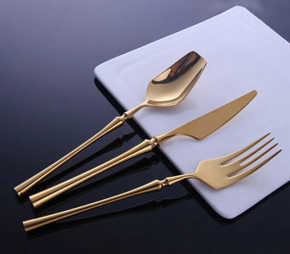 Shiny Modern Full Gold Cutlery Set