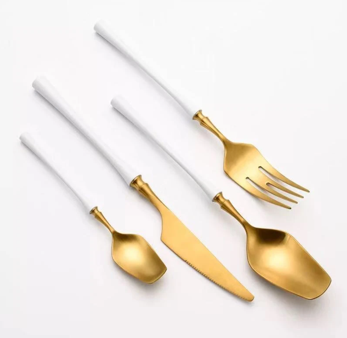 Matt Modern Gold & White Cutlery Set