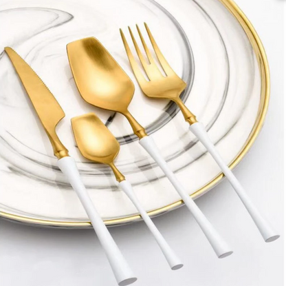 Matt Modern Gold & White Cutlery Set