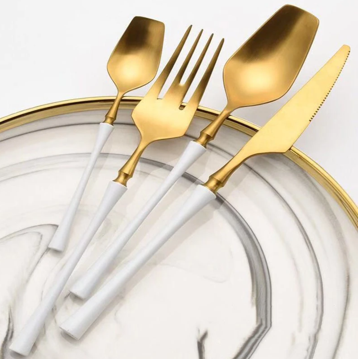 Matt Modern Gold & White Cutlery Set