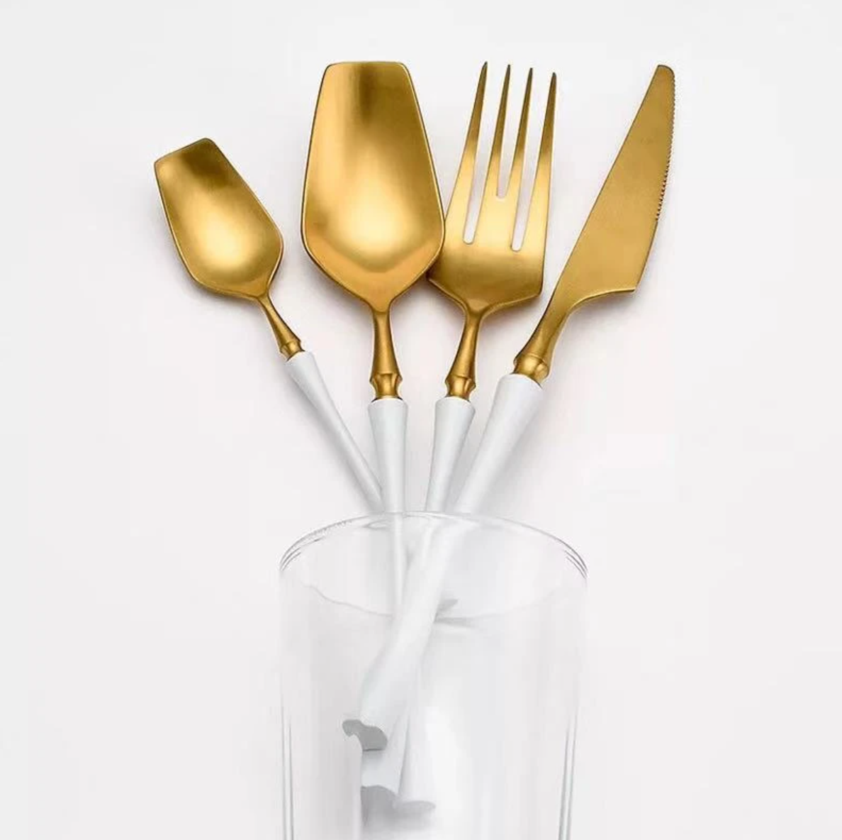 Matt Modern Gold & White Cutlery Set