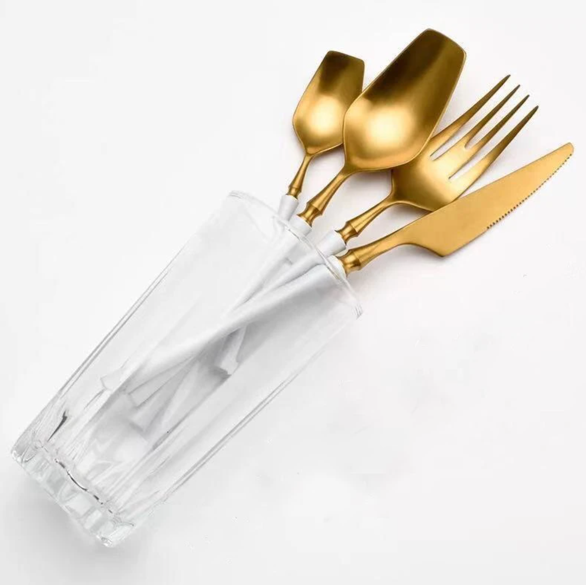 Matt Modern Gold & White Cutlery Set