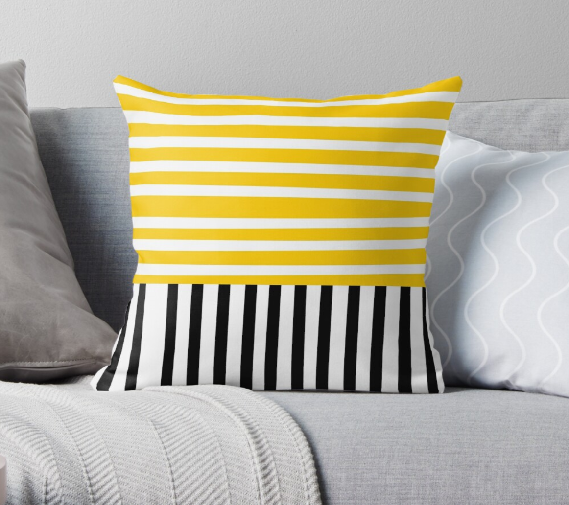 SuperSoft Yellow & black Stripes Throw Pillow