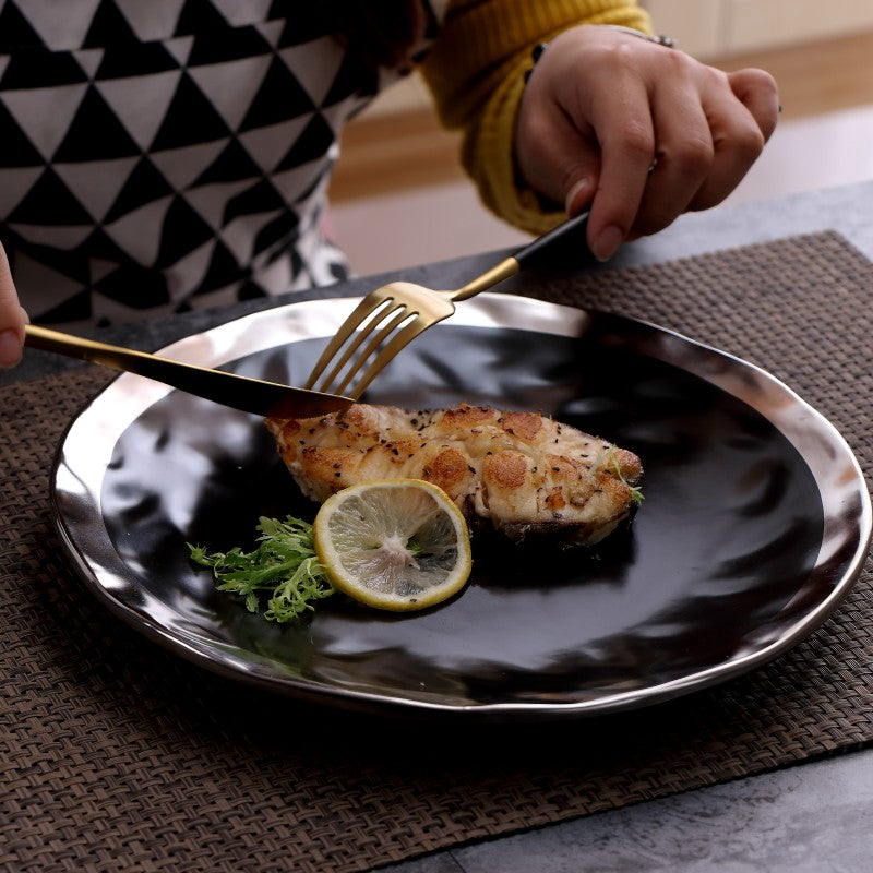 Matt Black & Silver Edges Porcelain Plates