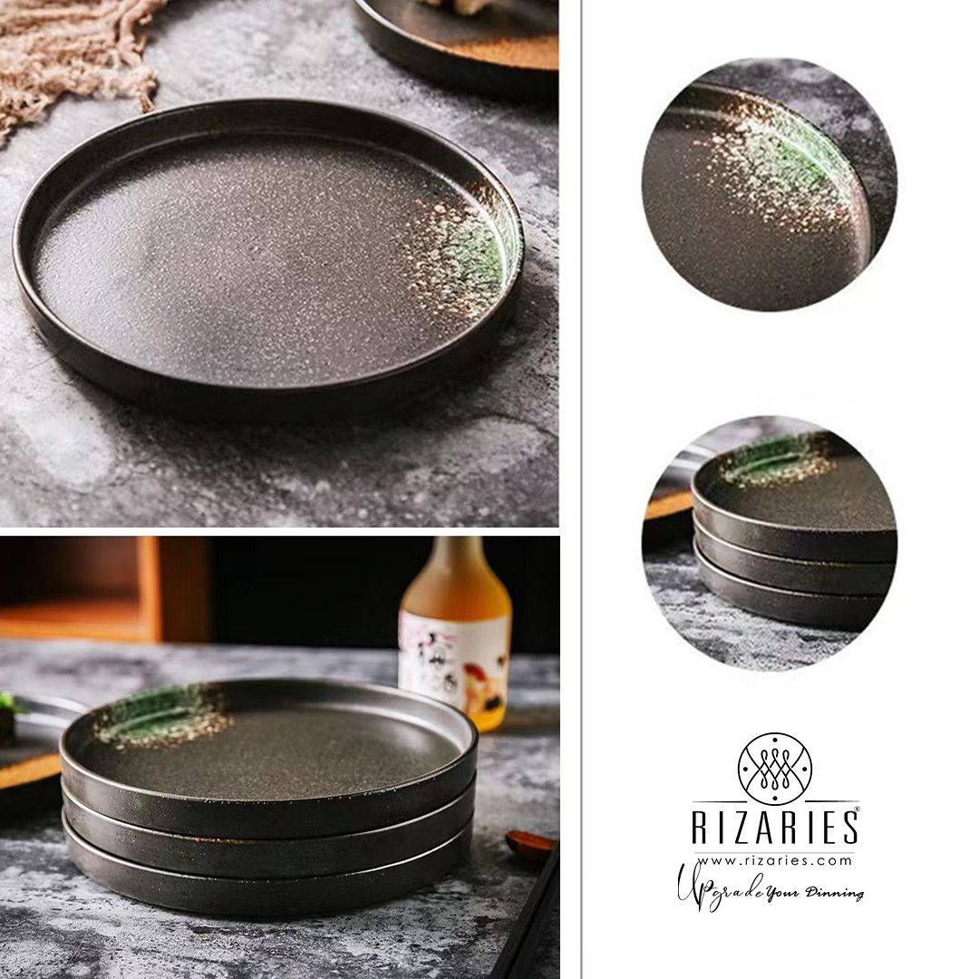 Rough Style Black and Green Abstract Affect Porcelain Plate
