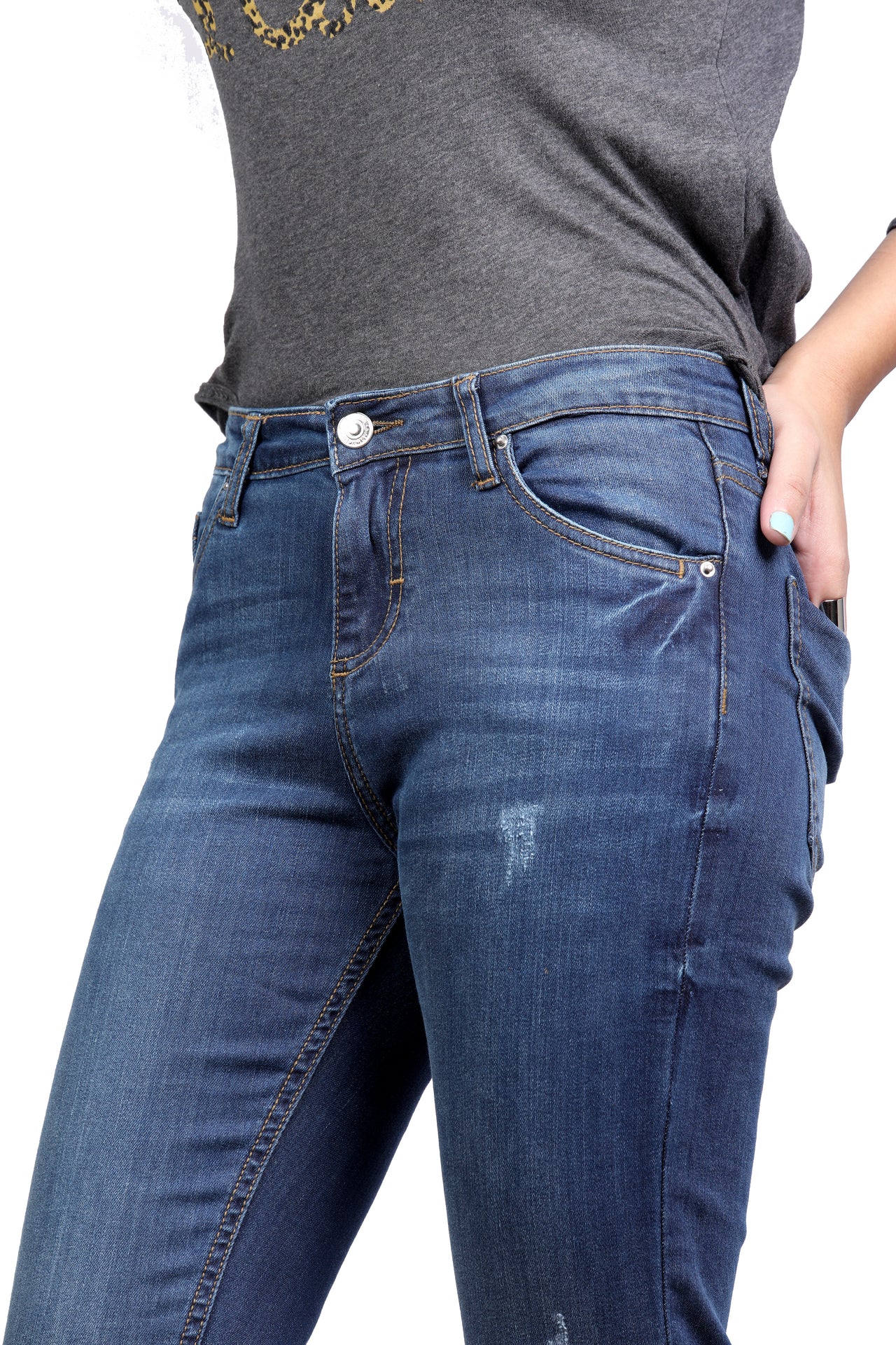Asymmetric Hems Classic Blue Mid Rise Denim Jeans