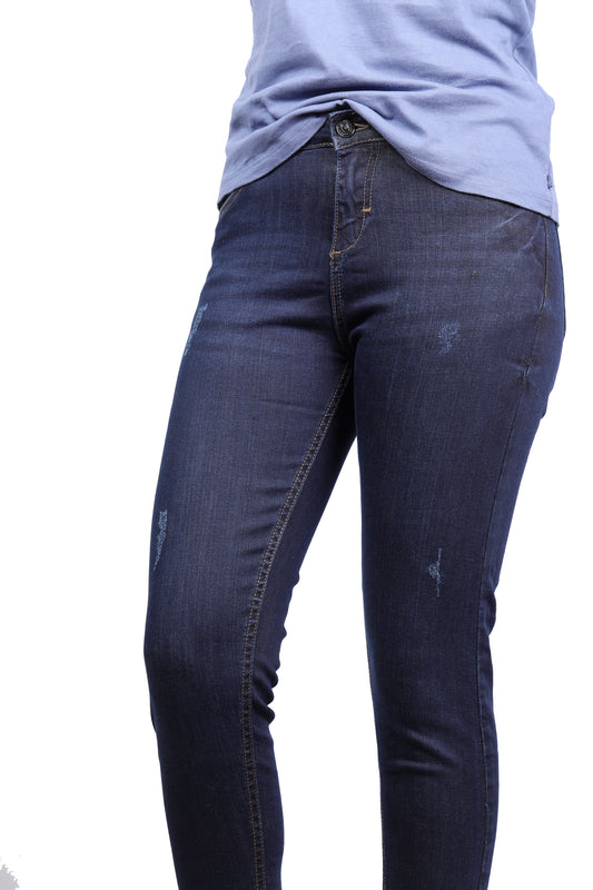 Asymmetric Hems Dark Blue Mid Rise Denim Jeans