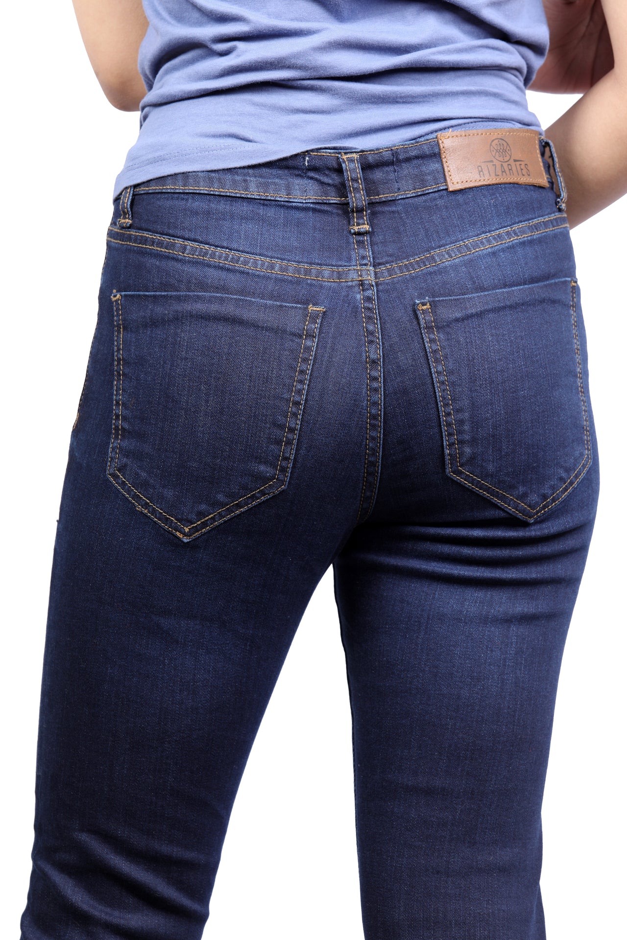 Asymmetric Hems Dark Blue Mid Rise Denim Jeans