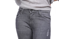 Thumbnail for Frayed Hem Grey Mid Rise Ankle Denim Jeans