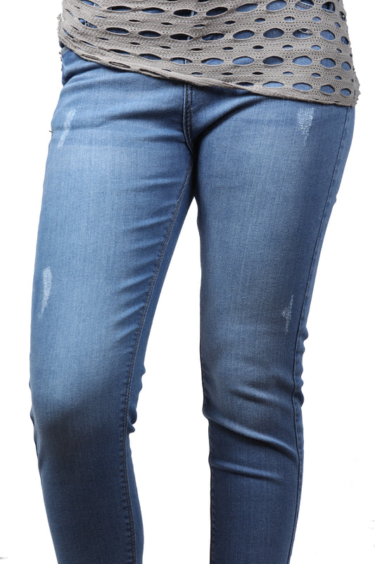 Furry Hem Blue Mid Rise Denim Jeans