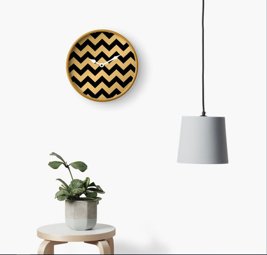 Black & Gold Chevron Wall Clock