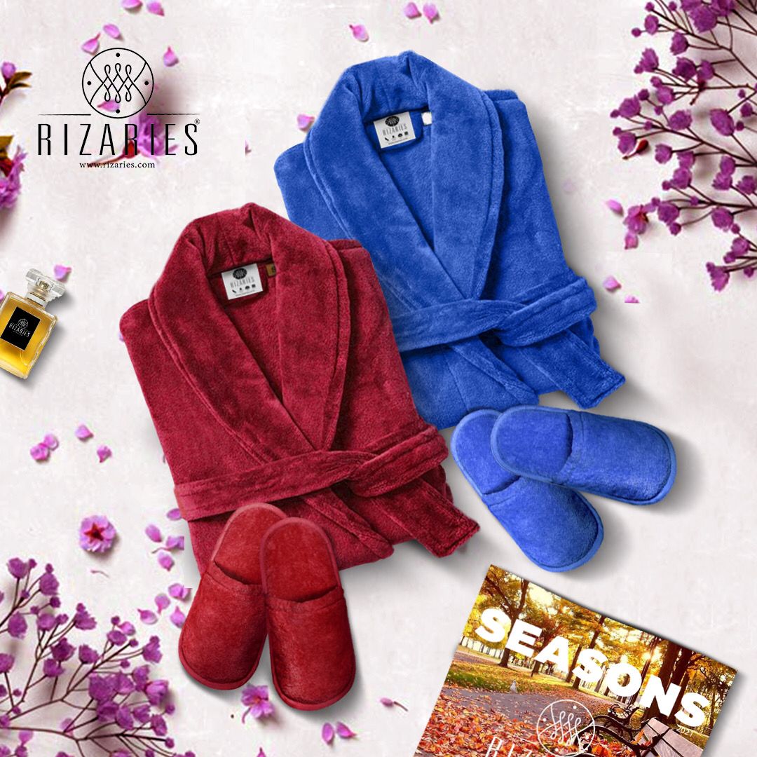 Couple Set (2 Velour Bathrobe, 2 Velour Slippers)