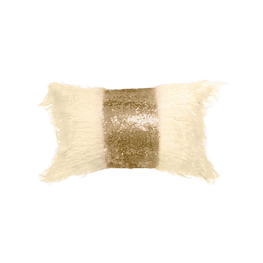 Rectangle Monster fur & Sequence Ivory Throw Pillow