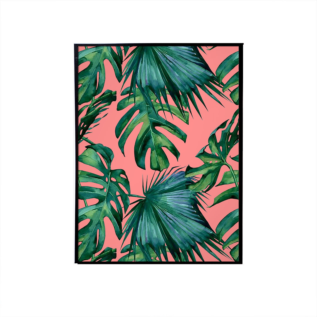 Tropical leaves Pink Handmade Canvas Painting