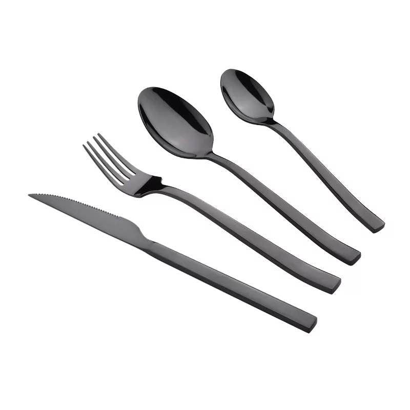 Classic Full Shiny Black Cutlery Set