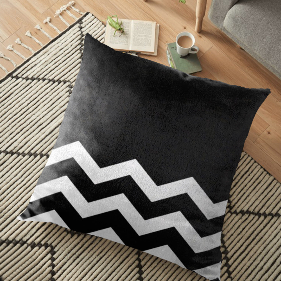(26"x26") Supersoft Black White Chevron FLOOR Cushion Cover
