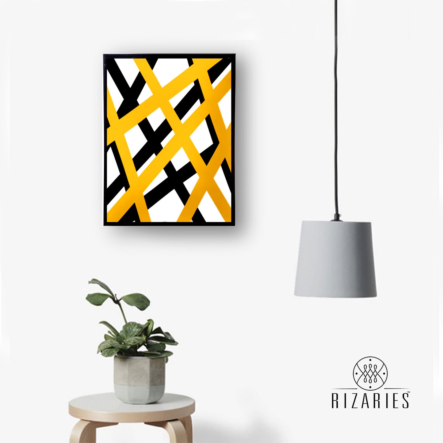 Yellow Black Abstract Canvas Painting