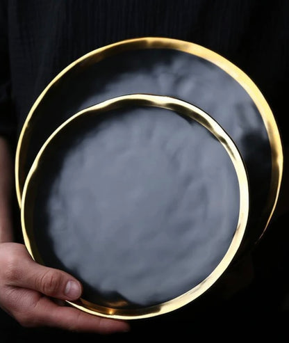 Matt Black & Gold Edges Porcelain Plates
