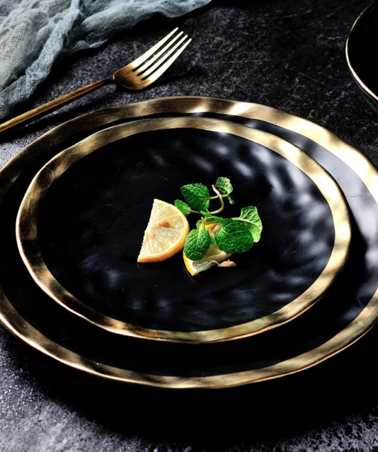 Matt Black & Gold Edges Porcelain Plates