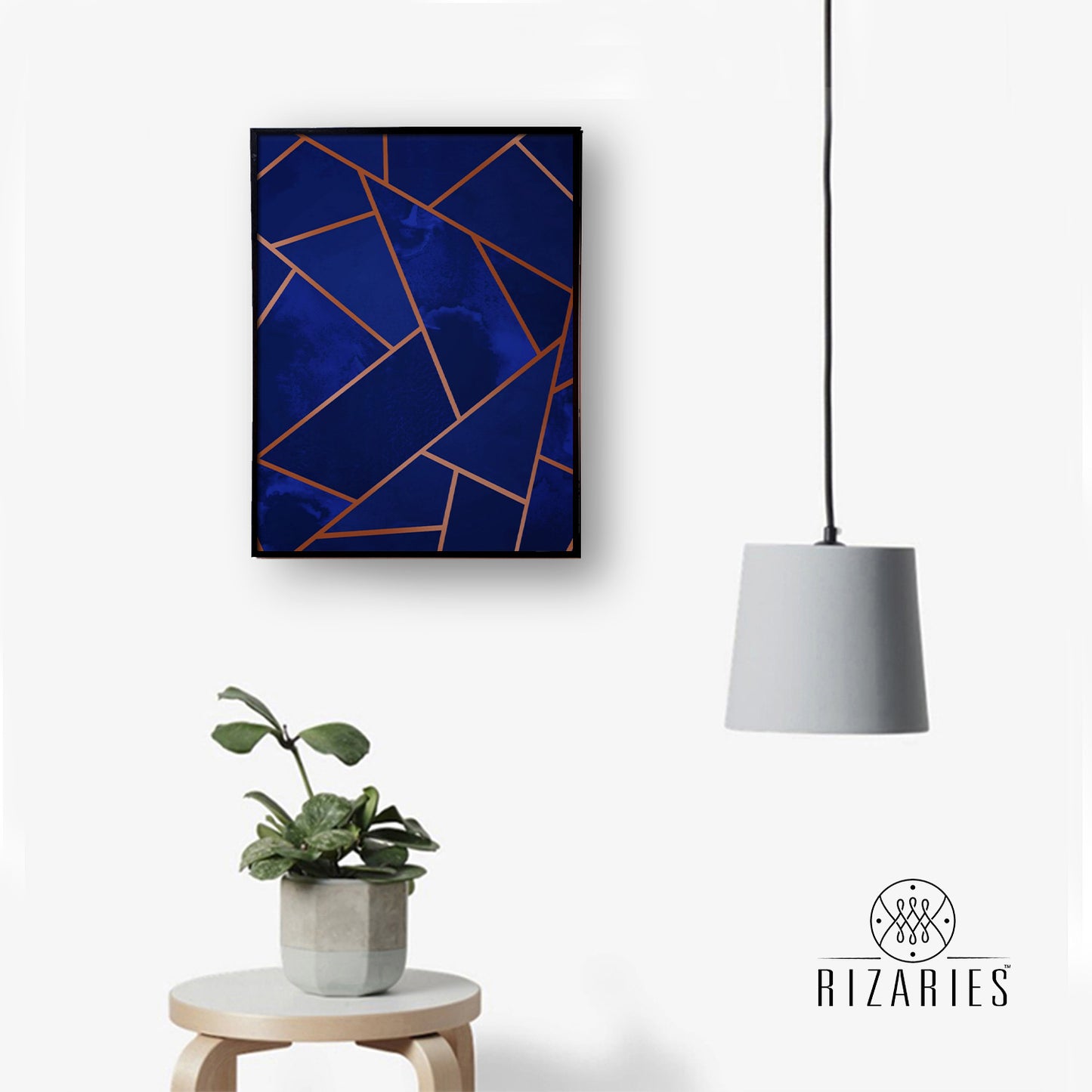 Navy & Copper Geo Canvas Painting