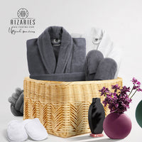 Thumbnail for Couple Set White & Grey (2 Velour Bathrobe, 2 Velour Slippers)
