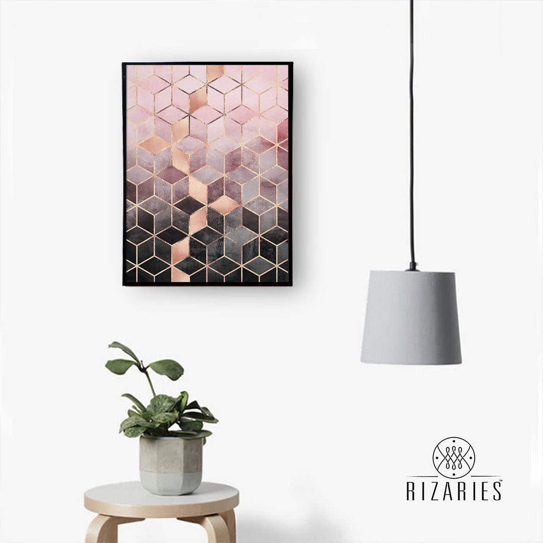 Pink Gradient Cubes Handmade Canvas Painting